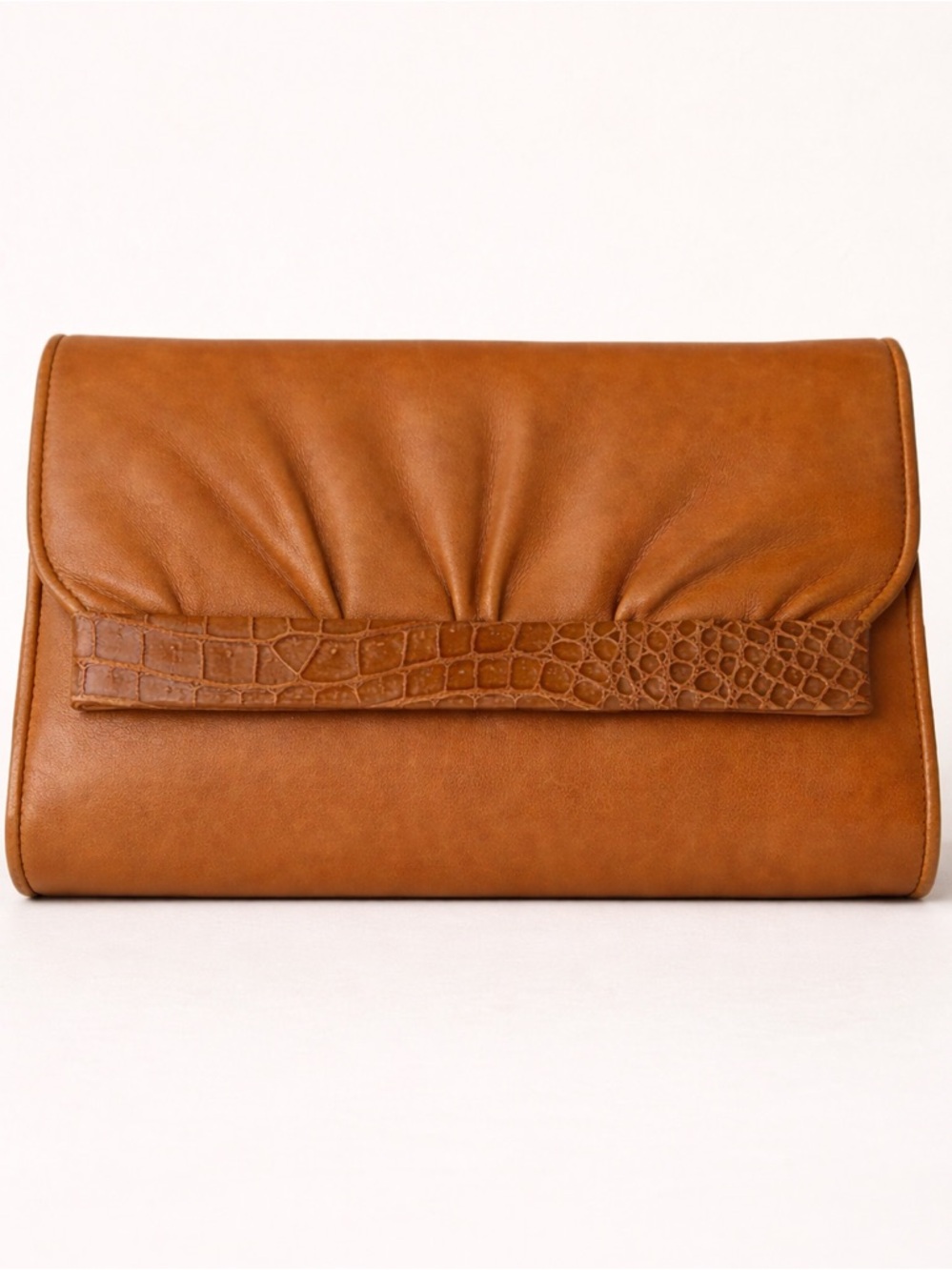 Gucci Vintage Cognac Leather Croc Trim Shoulder Bag Clutch - Picture 3 of 13